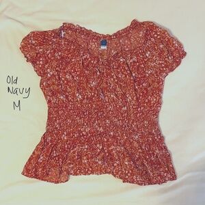 Old Navy Red Floral Blouse Medium
